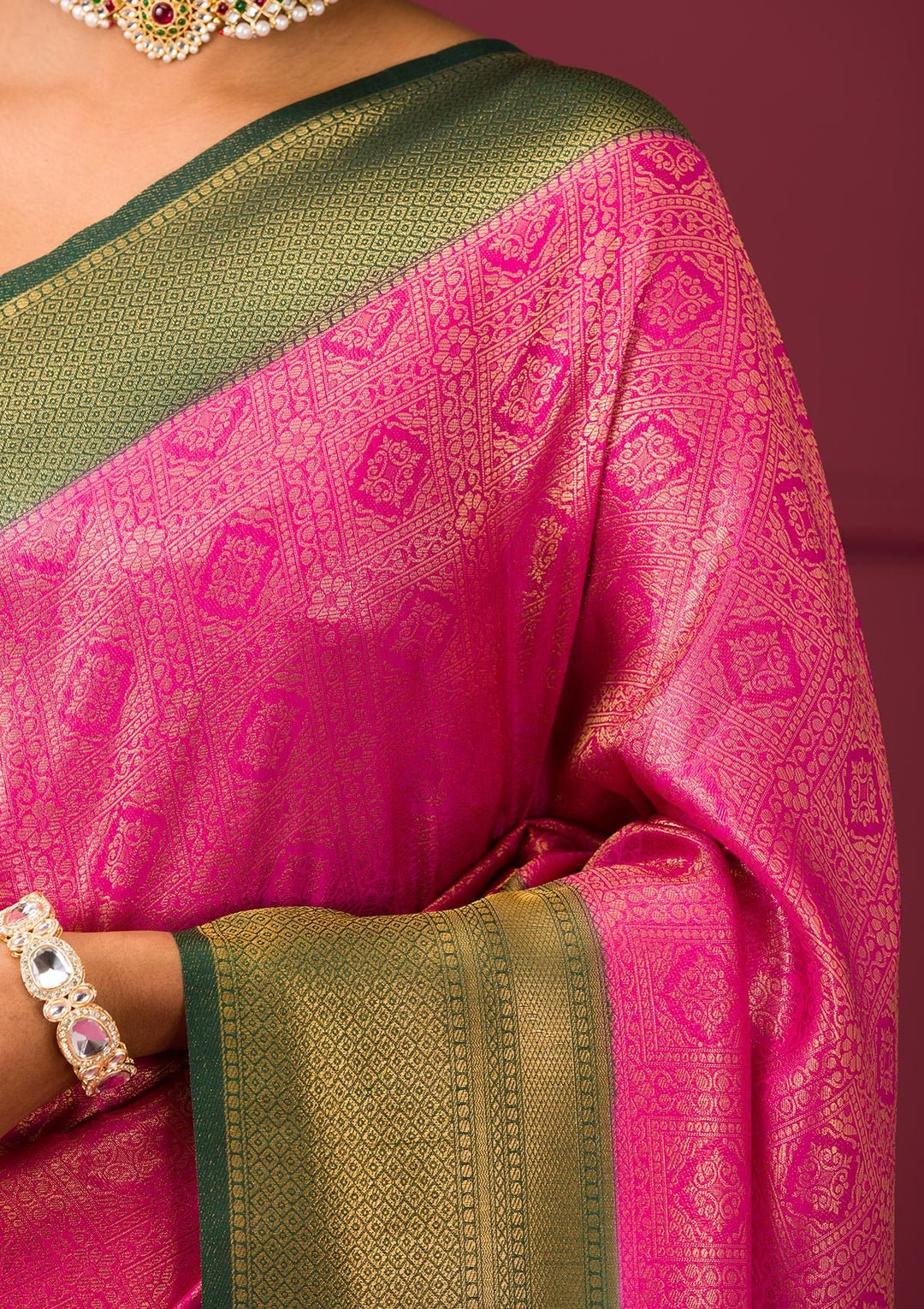 Pink Zariwork Soft Silk Saree - Image 4